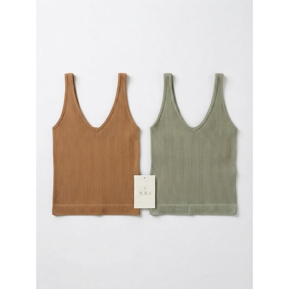 Aura Seamless Ribbed V-Neck Tank Duo Set (2-Pack) | Size XS/S